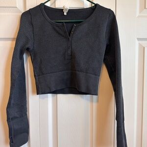 Aerie Women’s Cropped Waffle Henley Long-Sleeve Top - Charcoal